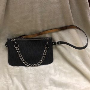 Michael Kors Womens Bag Mk Monogram Fanny Pack with Chain - Black